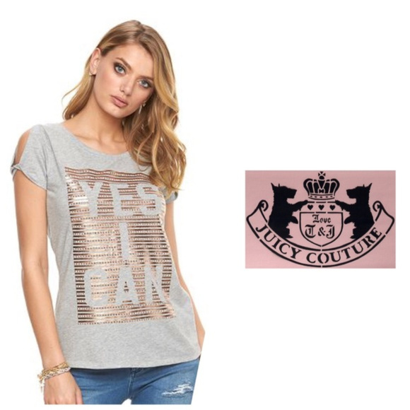 Juicy Couture Tops - SOLD Juicy Couture Gray Short Sleeve Foil Top